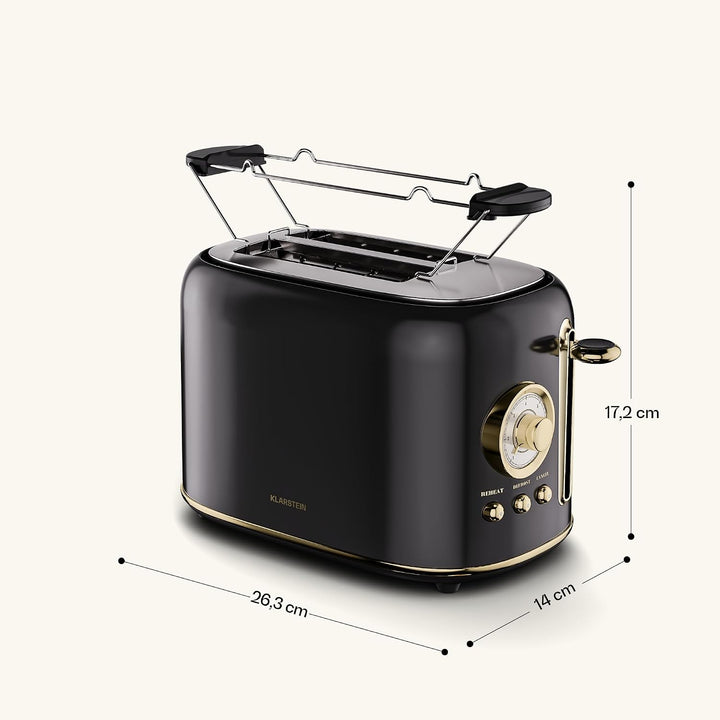 Klarstein Victoria Toaster – Retro-Toaster für 2 Scheiben 800 W, 7 Bräunungsstufen, Auftauen und Auf