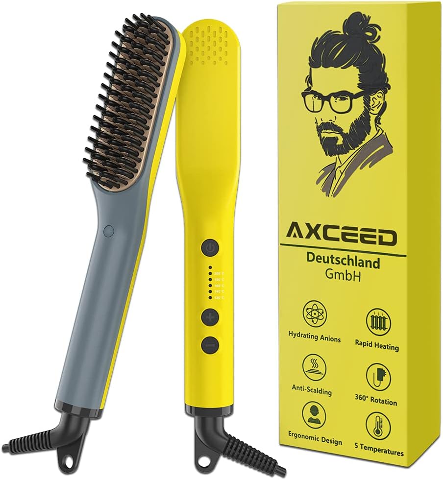 Bartglätter Kamm für Männer, Axceed 2-in1 Elektrischer Haarglätter, Prämie Ionischer Bürste 30s Schn