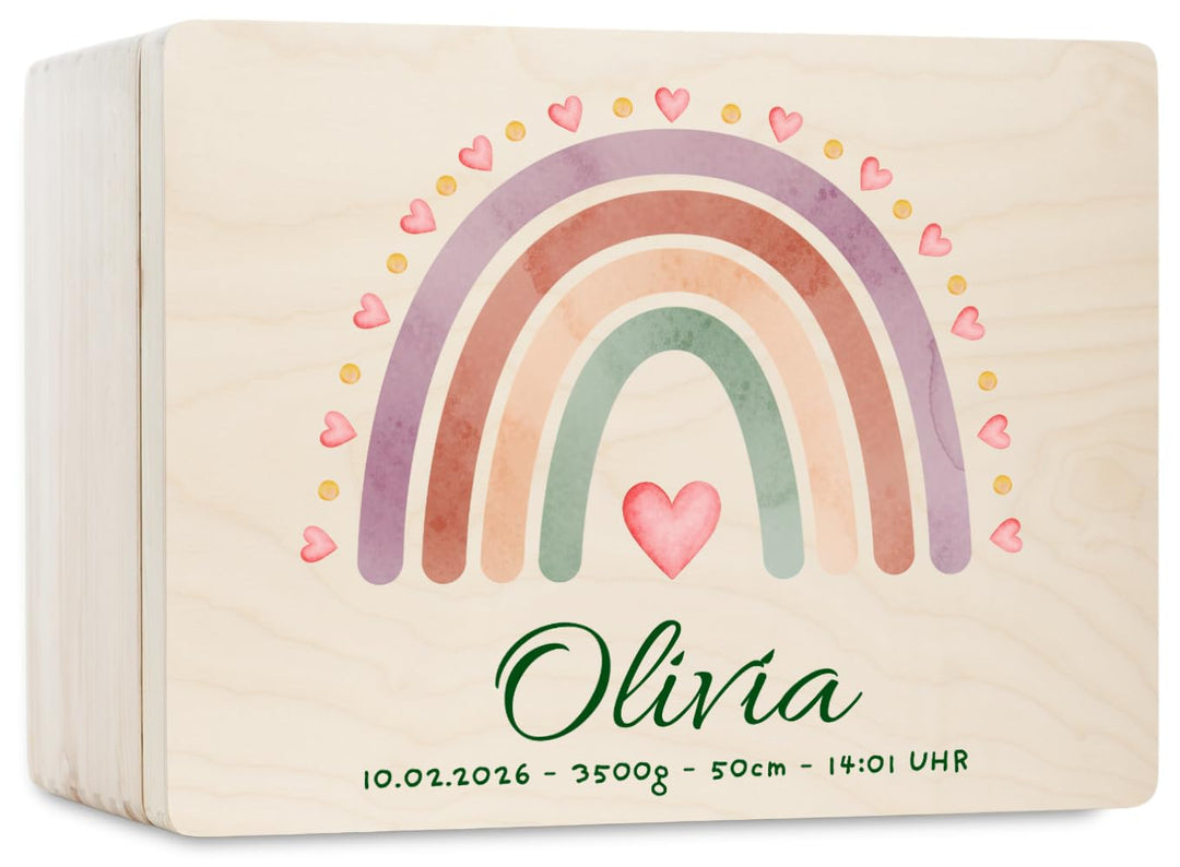 Pinus Personalisierte Erinnerungskiste aus Holz - 40x30x23 cm eschenkbox mit Text zur Geburt, Taufe
