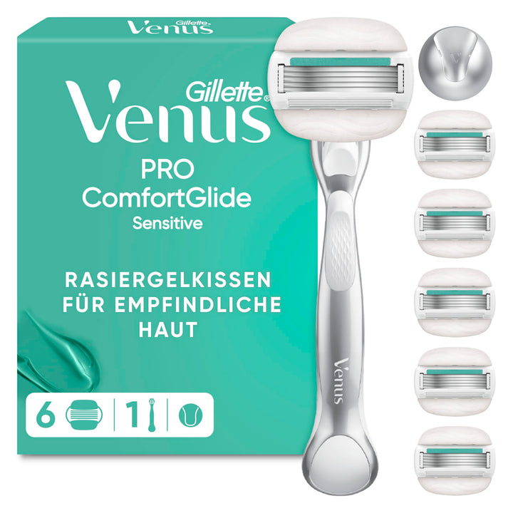 Gillette Venus ComfortGlide 5 Sensitive, Rasierer Damen, 6 Ersatzklingen Rasierer + 6 Klingen + Dusc