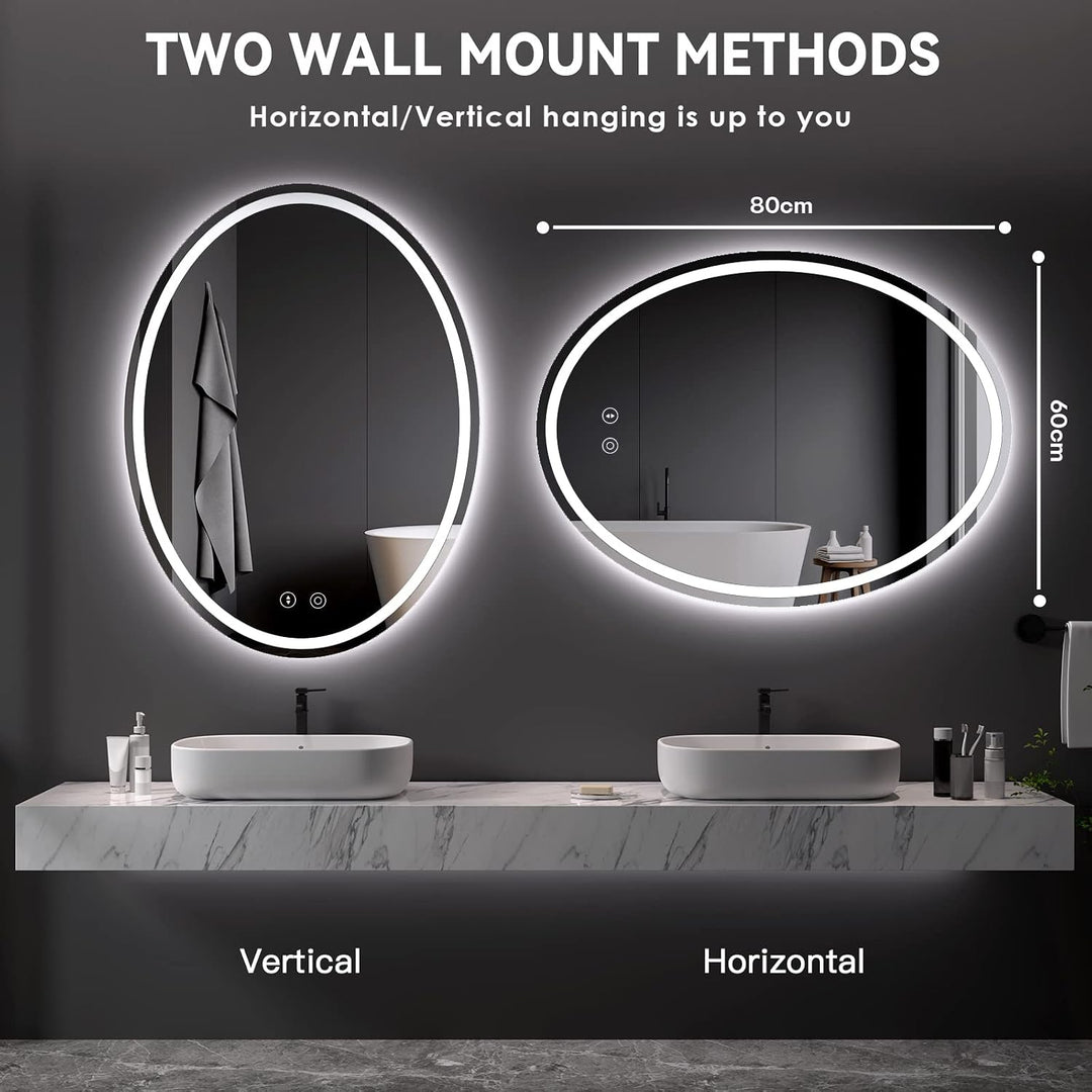 Dripex Badezimmerspiegel mit Beleuchtung Oval Led Badspiegel mit Touch-Schalter, Dimmbar, 3 Lichtfar