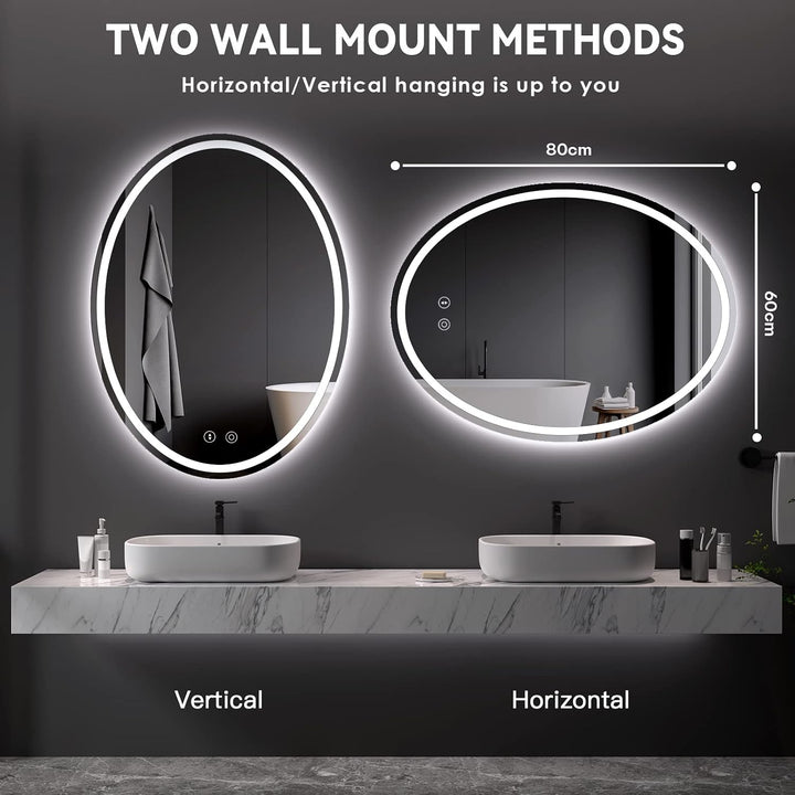 Dripex Badezimmerspiegel mit Beleuchtung Oval Led Badspiegel mit Touch-Schalter, Dimmbar, 3 Lichtfar