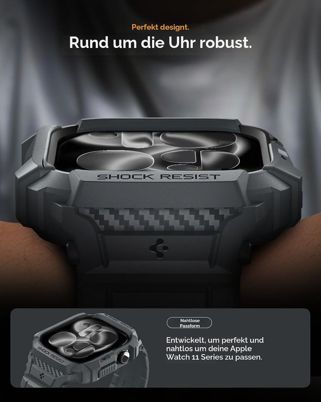 Spigen Rugged Armor Pro 2 Hülle mit Band für Apple Watch 11/10 46mm | TPU-Unibody-Hülle mit Armband,