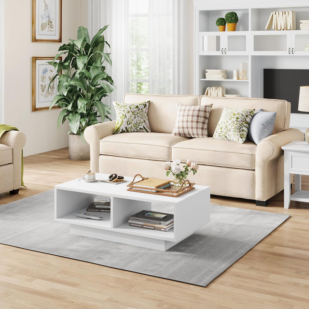 Couchtisch Weiss,Mitteltisch Teetisch für Wohnzimmer,moderner und Stilvoller Rechteckiger Kaffeetisc
