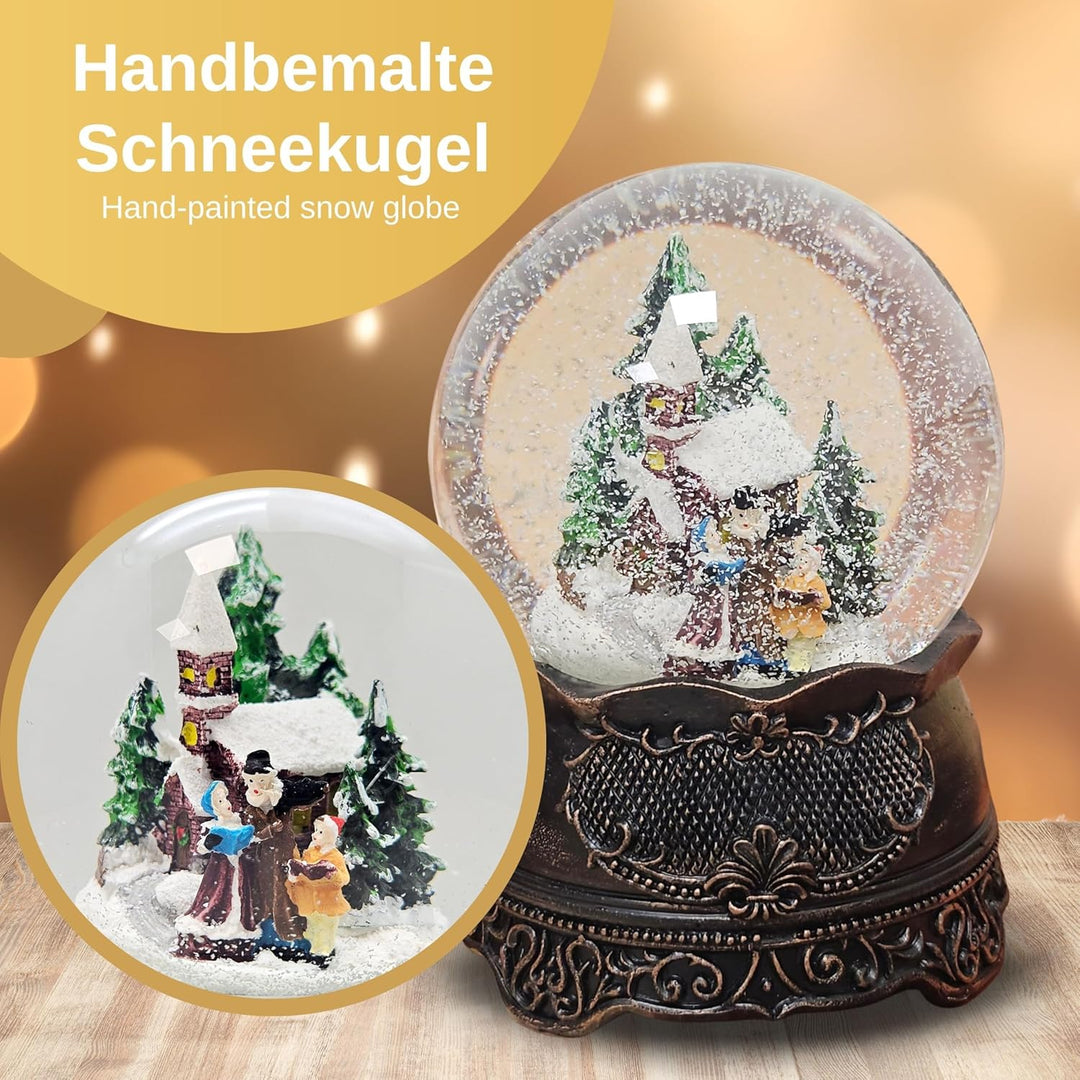 Weihnachts-Schneekugel mit Musik | Nostalgischer Weihnachtsspaziergang | Sockel Nostalgie Kupfer ant