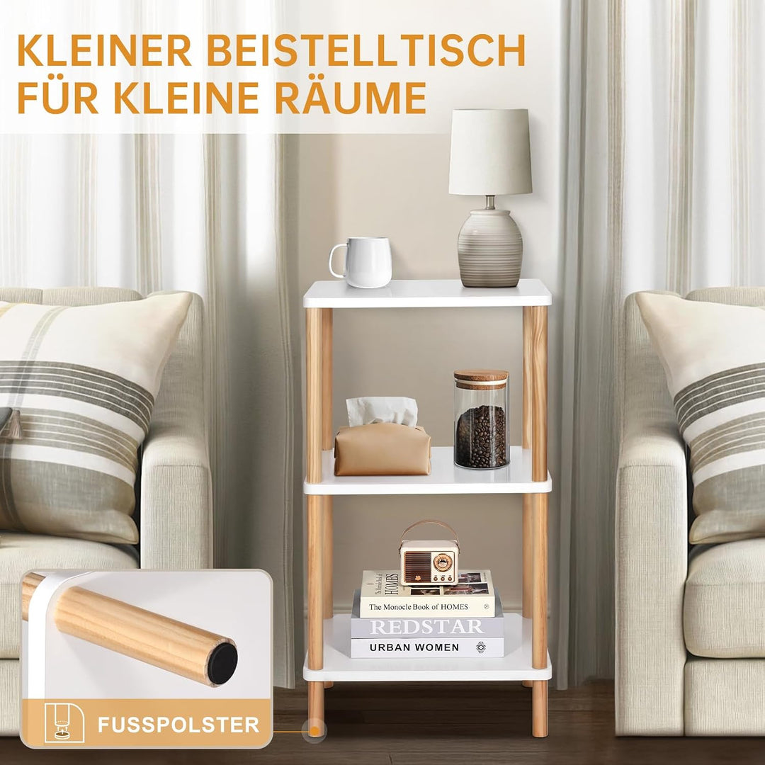 YGYQZ Beistelltisch, Weiss Nachttisch 3 Ebenen, Holz Couchtisch Kleiner Tisch für Schlafzimmer, Wohn