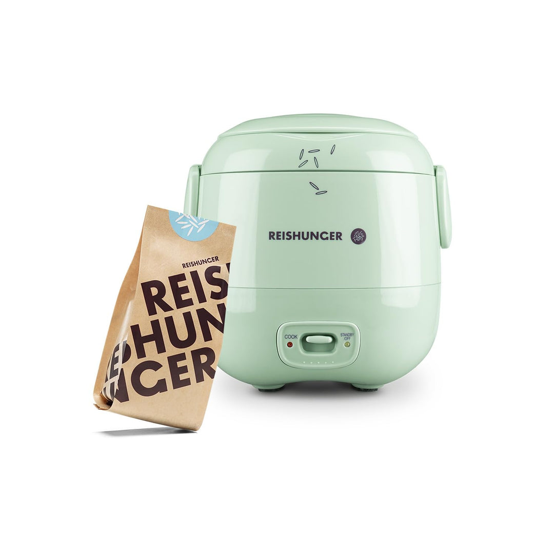 REISHUNGER Mini Reiskocher Starter Set - Salbeigrün - 0,3 L - Elektrischer Reiskocher für 1-2 Portio