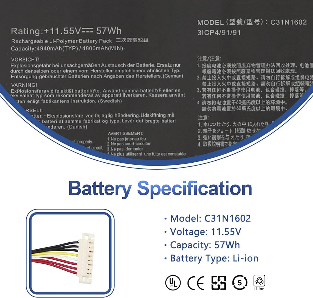 ANTIEE New C31N1602 Laptop Akku für Asus ZenBook U3000U UX330 UX330U UX330UA UX330UAK UX330UA-AH54 U