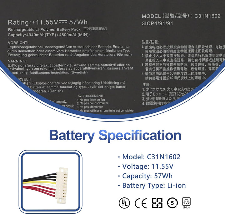 ANTIEE New C31N1602 Laptop Akku für Asus ZenBook U3000U UX330 UX330U UX330UA UX330UAK UX330UA-AH54 U