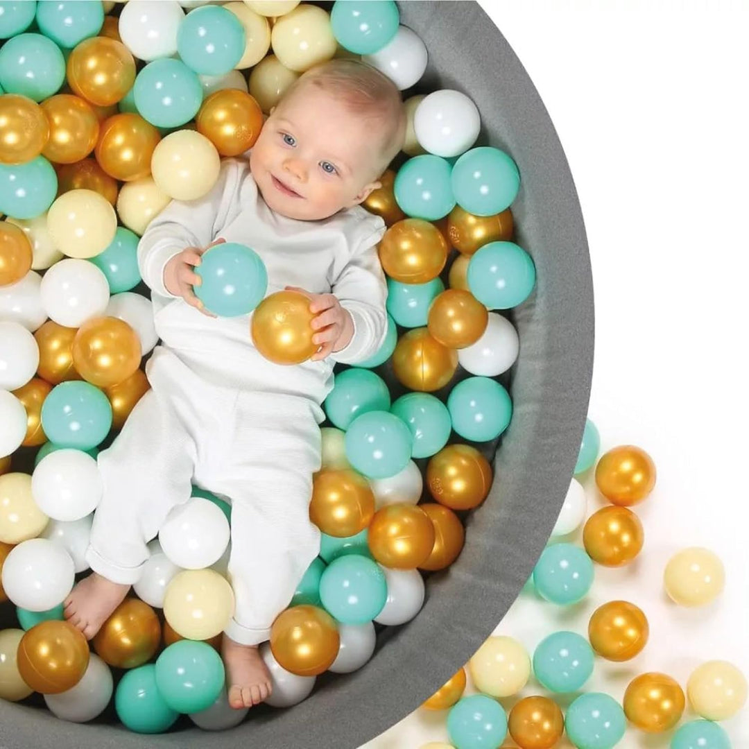 LUDI — Runder Ballpool aus Schaumstoff — Ø 90 cm x H 30 cm — für Babys ab 6 Monaten — 100 Bälle — we