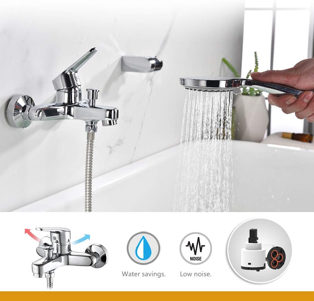 Ibergrif Roma - Einhand Badewannenarmatur Set, Wannenbatterie mit Duschkopf, Duschkopfhalter, und Br