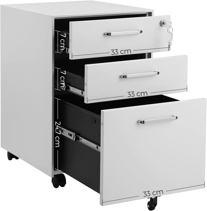 SONGMICS Rollcontainer, unter Schreibtisch, Aktenschrank mit Schubladen, Büroschrank mit Rollen, für