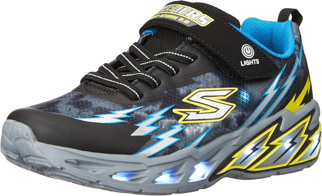 Skechers Jungen Light Storm 2.0 Sneaker 27 EU Black Textile Synthetic Blue Yellow Trim, 27 EU Black