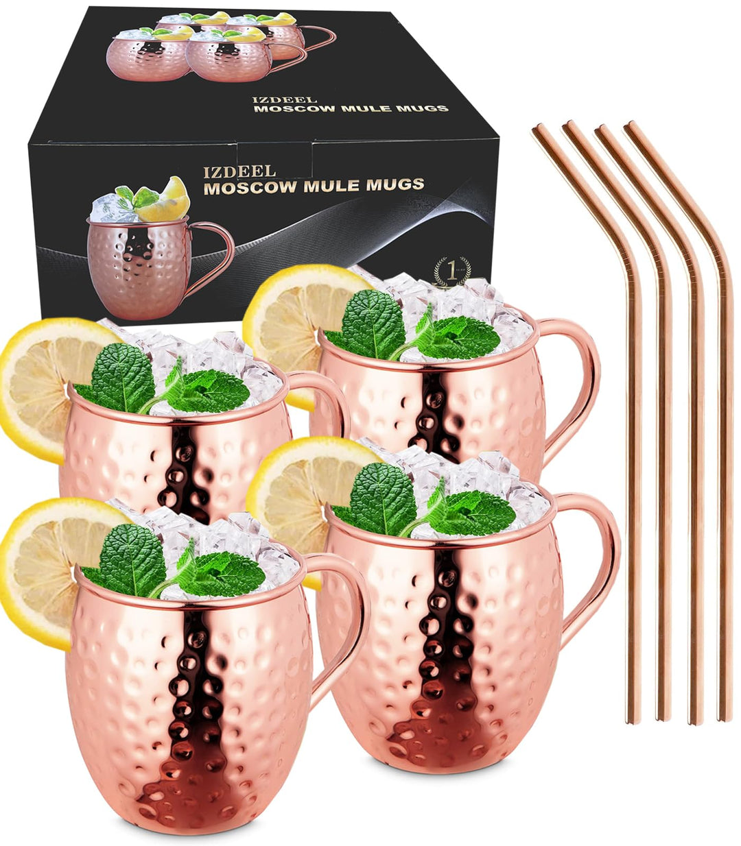 Moscow Mule Becher 4er Set Kupfer Moskau Mule Becher 550ml Tasse Kupferbecher für Cocktail, Gin, Bie