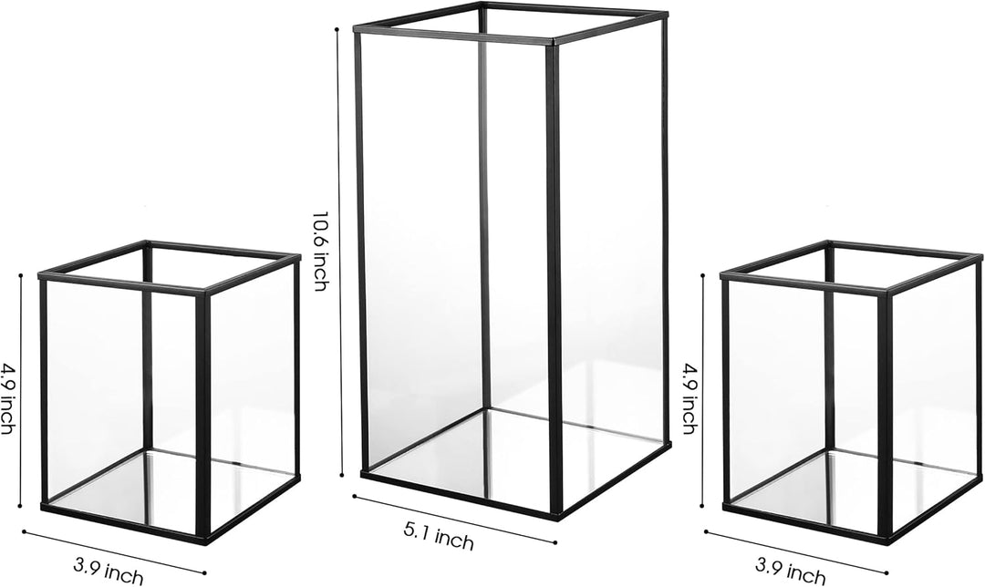 Phosphor Kleiner Hurricane Kerzenhalter Set mit 3 Stück, schwarzes Glas Kerzenhalter für Hochzeit, P