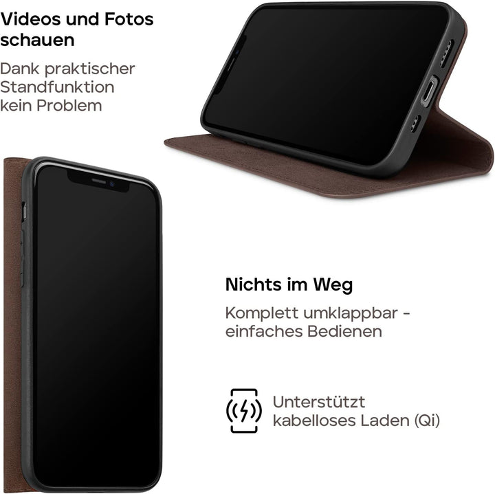 WIIUKA Hülle für iPhone 14 Pro Max, Leder aus Deutschland, mit Kartenfach, extra Dünn, Handyhülle mi