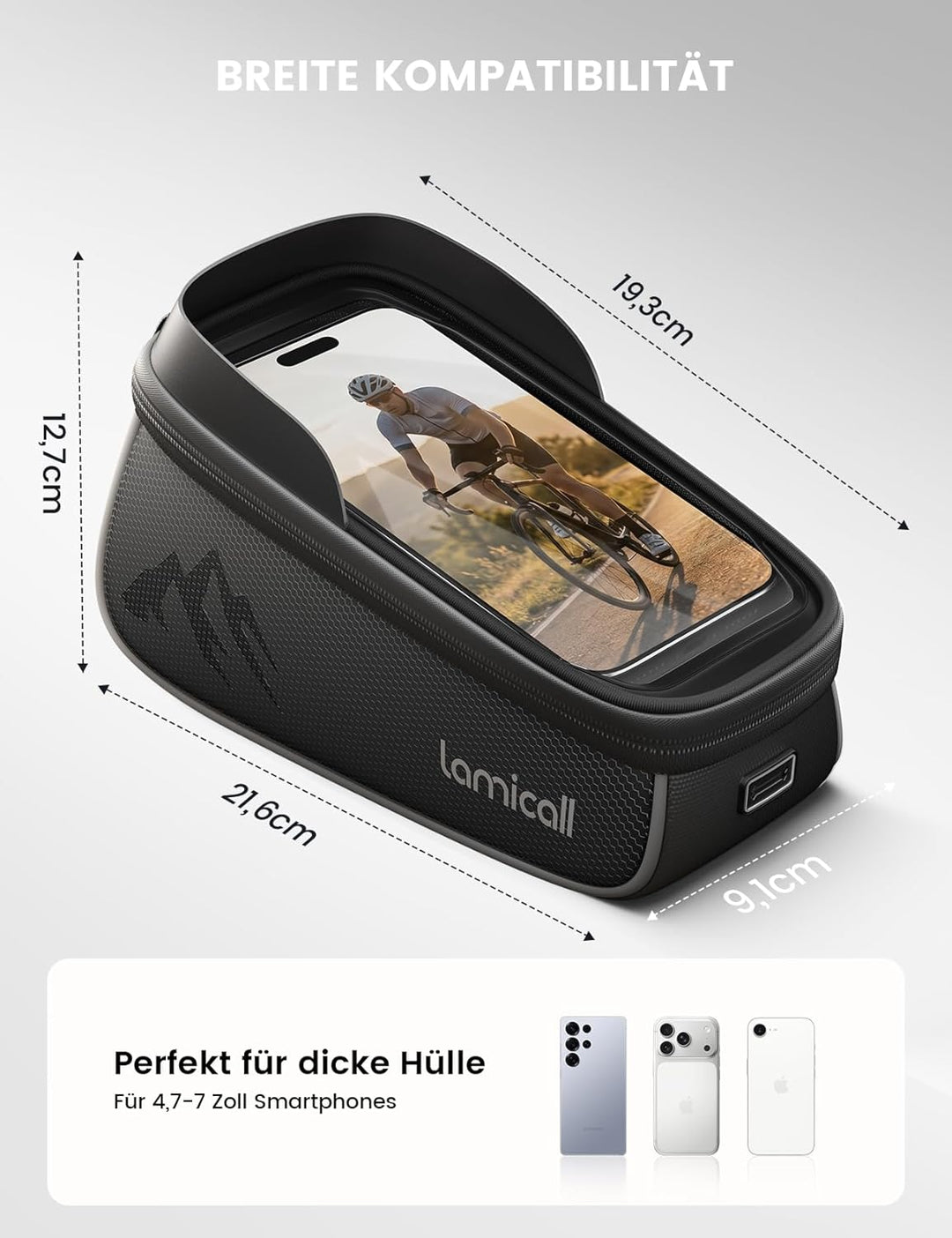 Lamicall Fahrradtasche Rahmen, Rahmentasche Fahrrad - [1,6L Grosses Fassungsvermögen] wasserdichte O