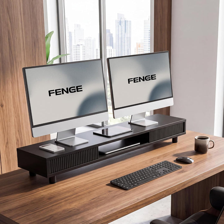 Fenge Dual Monitorständer 108cm Grosser Bildschirmständer mit 2 Glas-Schiebetür Höhenverstellbarer M