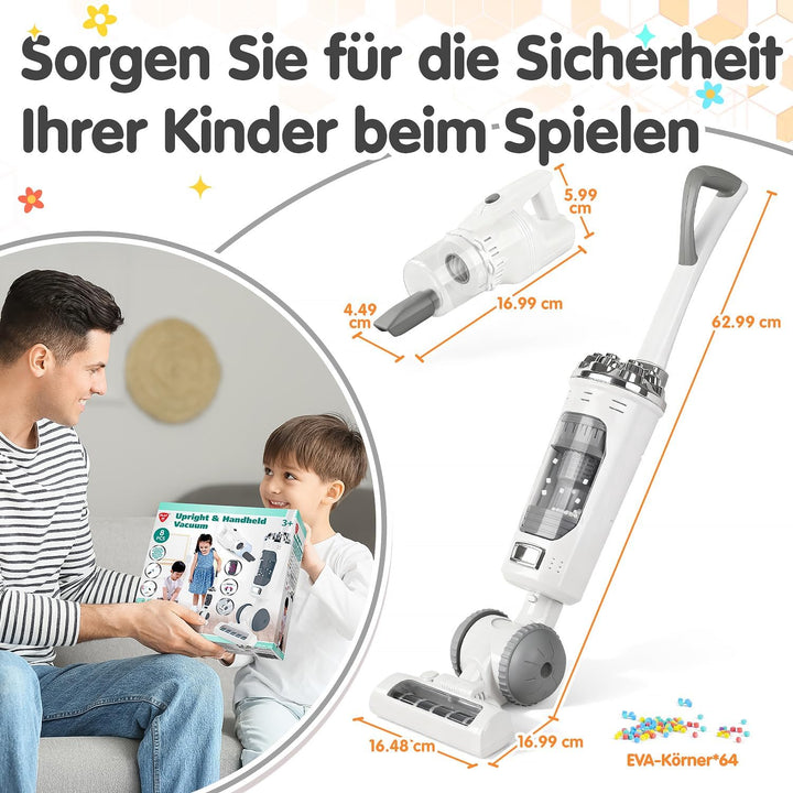 PLAY 2in1 Kinder Staubsauger Spielzeug mit Sound &amp; Eva ab 3 Jahren Weiss | 2 Modi: Stand &amp; Hand mit