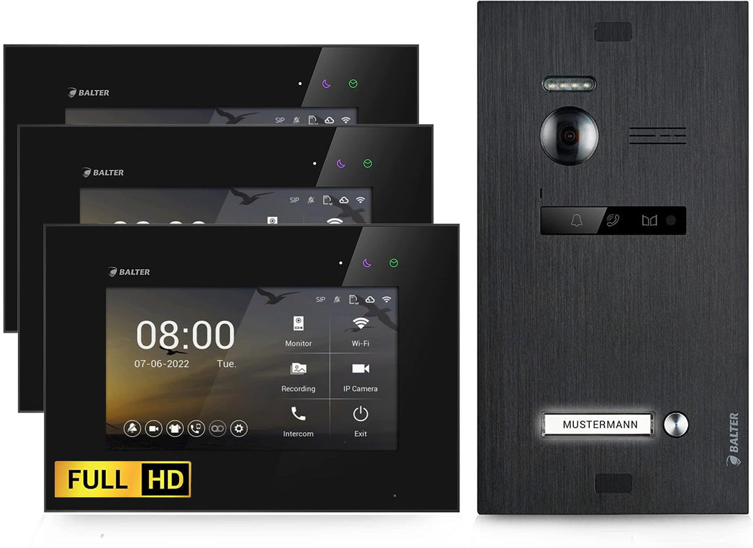 Balter EVO-HD Video Türsprechanlage, Video Türklingel mit Kamera, 1 Familienhaus Klingel, 3X 7 Zoll