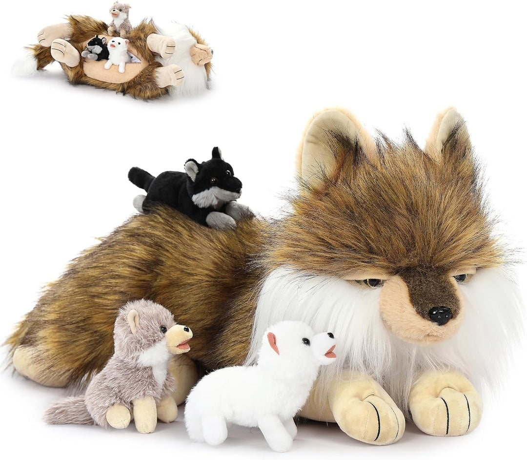 MorisMos gross Wolf Kuscheltier XXL mit Baby im Bauch, 50cm weich riesen Wolf Stofftier Plüschtier S