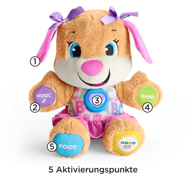 Fisher-Price Lernspass Hundefreundin, sprechendes, singendes Kuscheltier, Baby Spielzeug ab 6 Monate