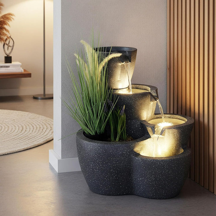 Zimmerbrunnen mit Beleuchtung Botana Gartenbrunnen bepflanzbar Springbrunnen Terrassenbrunnen (LED: