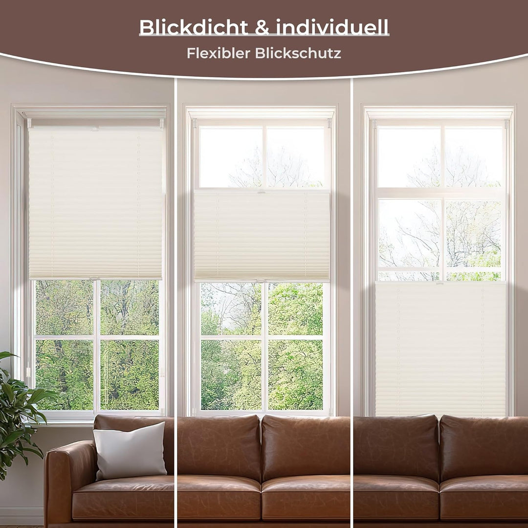 Allesin Plissee ohne Bohren Plissees Klemmfix, Beige 80 x 40cm (L x B), Plisseerollo Faltrollo mit K