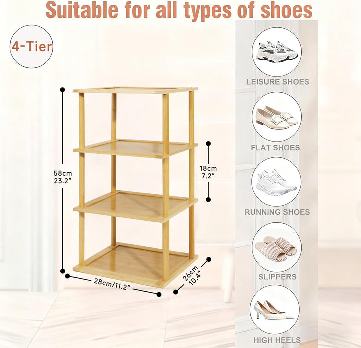 Aniston Kleines Schuhregal mit 4 Ebenen, aus Bambus, freistehend, schmal, schmal, vertikal, hohes Sc
