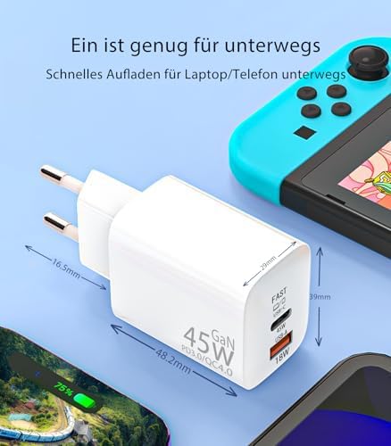 PYRODUM USB C Ladegerät 45W 2Er Pack, 2 Port Netzteil USB, PD 3.0 Schnellladegerät, Mehrfach Stecker