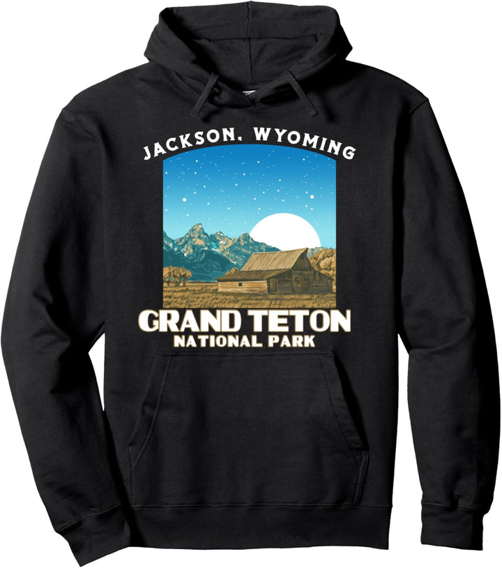 Retro Grand Teton National Park WPA Style Vintage Barn Pullover Hoodie