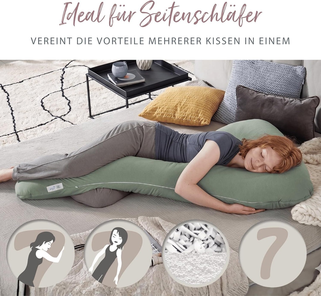 Theraline my7 Seitenschläferkissen mit Bezug, waschbar 60°C, Stillkissen &amp; Lagerungskissen ergonomis