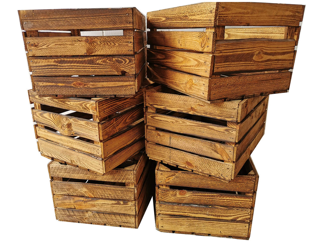 Teramico Alte geflammte Obstkisten / Holzkisten in vielen Variationen -Ideal zum Möbelbau oder zur A