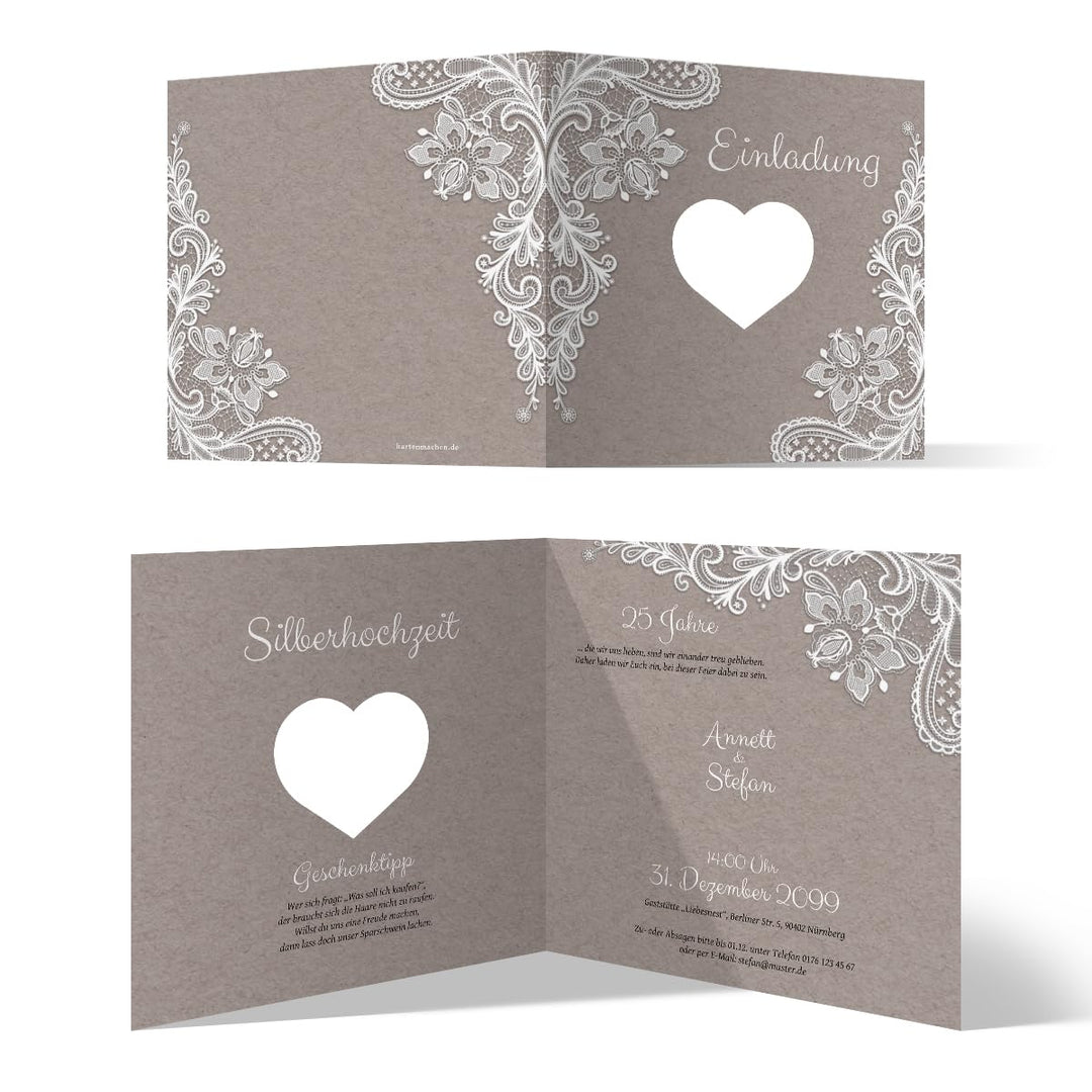 Kartenmachen.de Lasergeschnittene Hochzeitseinladungen Silberhochzeit silberne Hochzeit Einladung in