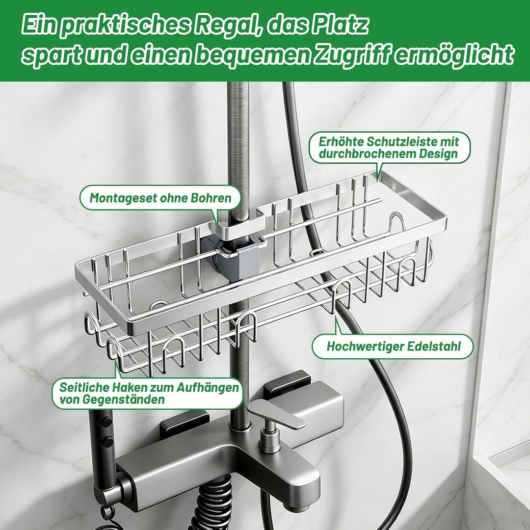 Duschablage ohne Bohren für Duschstange 18–25mm, Edelstahl Duschkorb ohne Bohren, Shampoo Halterung