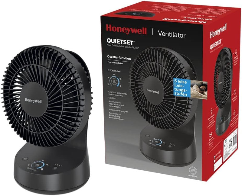 Honeywell QuietSet Oszillierender Tischventilator in Schwarz – Ventilator für einzelne Benutzer und