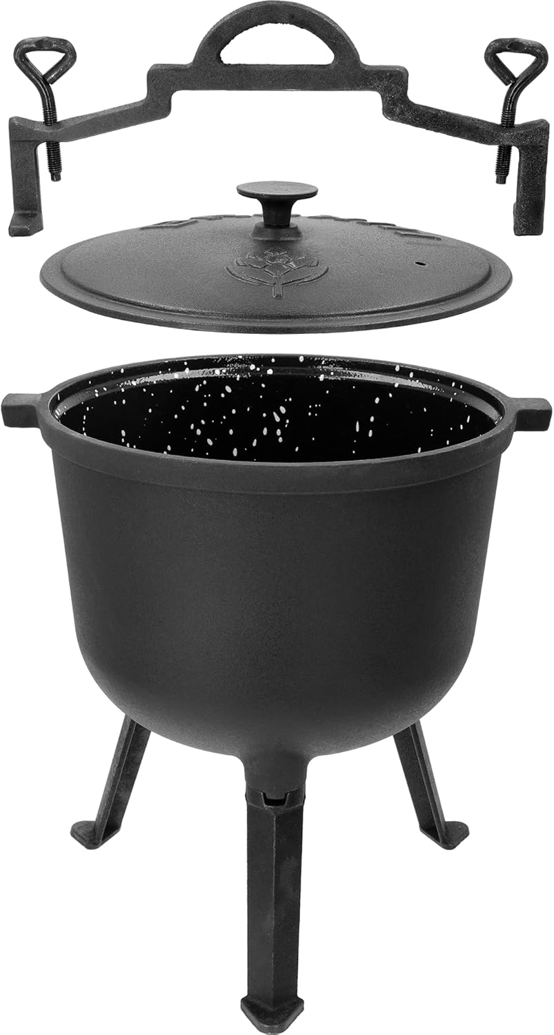 BROWIN® Gusseiserner Jagdkessel 330517 | 10 Liter | 42 cm Höhe | mit Griffen 35 cm Breite | Emaillie
