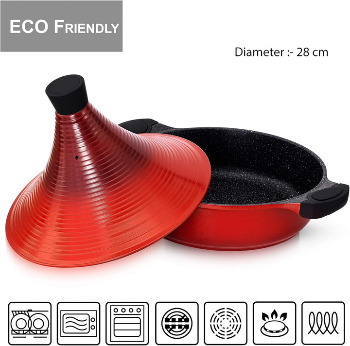 Tajine Topf Induktion 28cm/4,2L – Marokkanischer Tagine Guss-Aluminium – Für alle Herdarten (Indukti