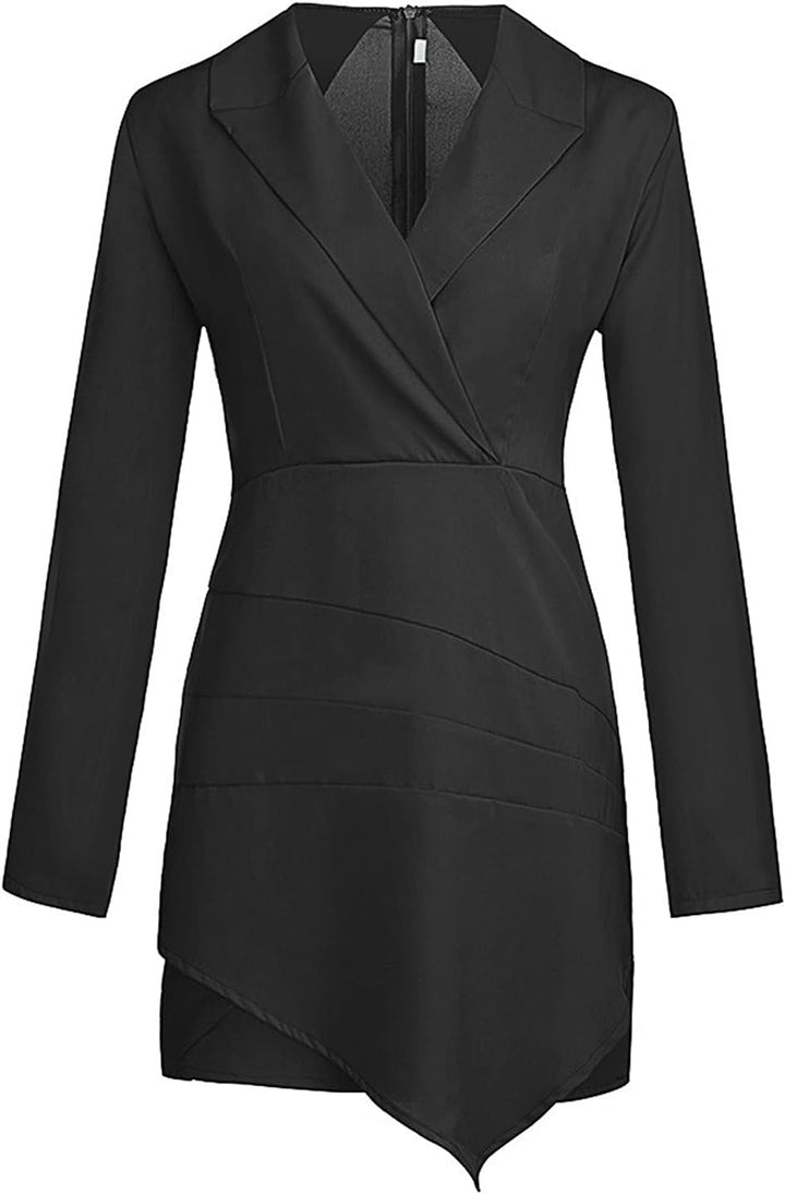 tsaChick Businesskleid Damen Einfarbig Revers Langarm Mini Arbeit Kleid Ohne Gürtel Mode Frauen Slim