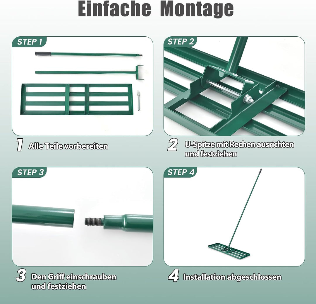 SOARS Rasen Rakel, Rasen Nivellierrechen mit 170 cm ergonomischem Stiel, Rasenrechen aus hochwertige