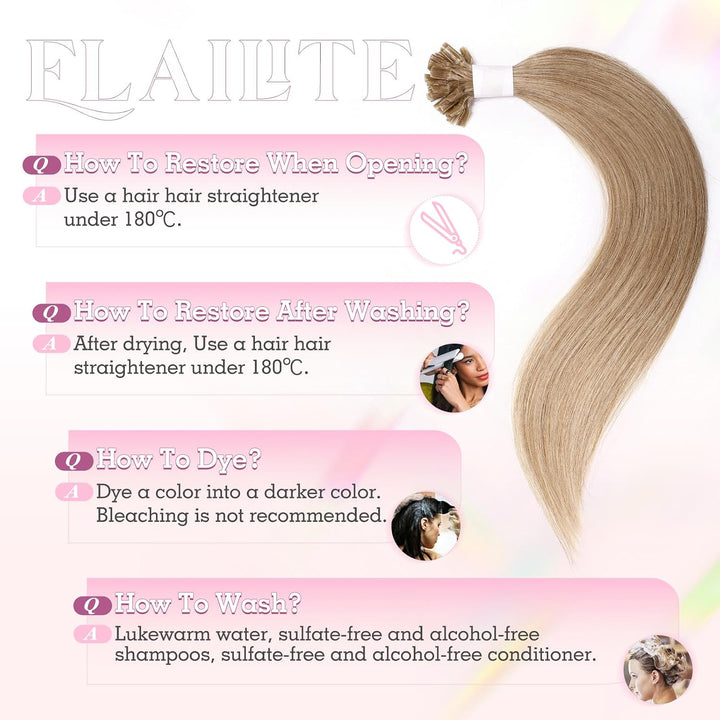 Elailite Bondings Extensions Echthaar Blond 25 Strähnen 20g U Tip Haarverlängerung Glatt 35cm 