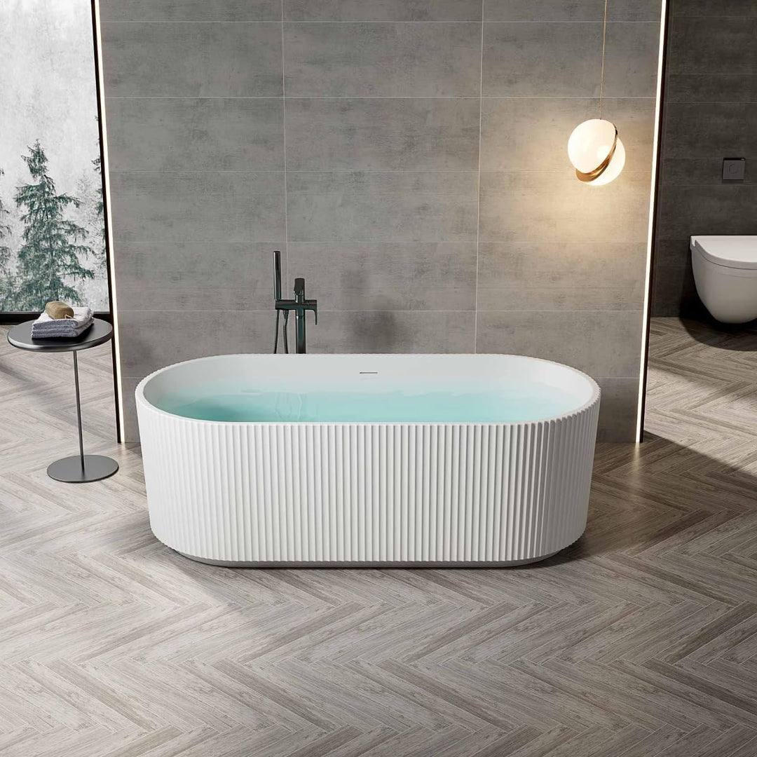 Belvit Rondo Freistehende Design Badewanne 170 x 80 cm, ovale Acryl Wanne mattweiss doppelwandig mit