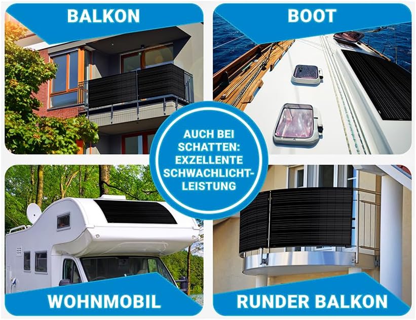 4x Solarmodul FLEX 200 Watt mit Anschlussbox auf der Rückseite - Innovatives hochflexibles Solarpane