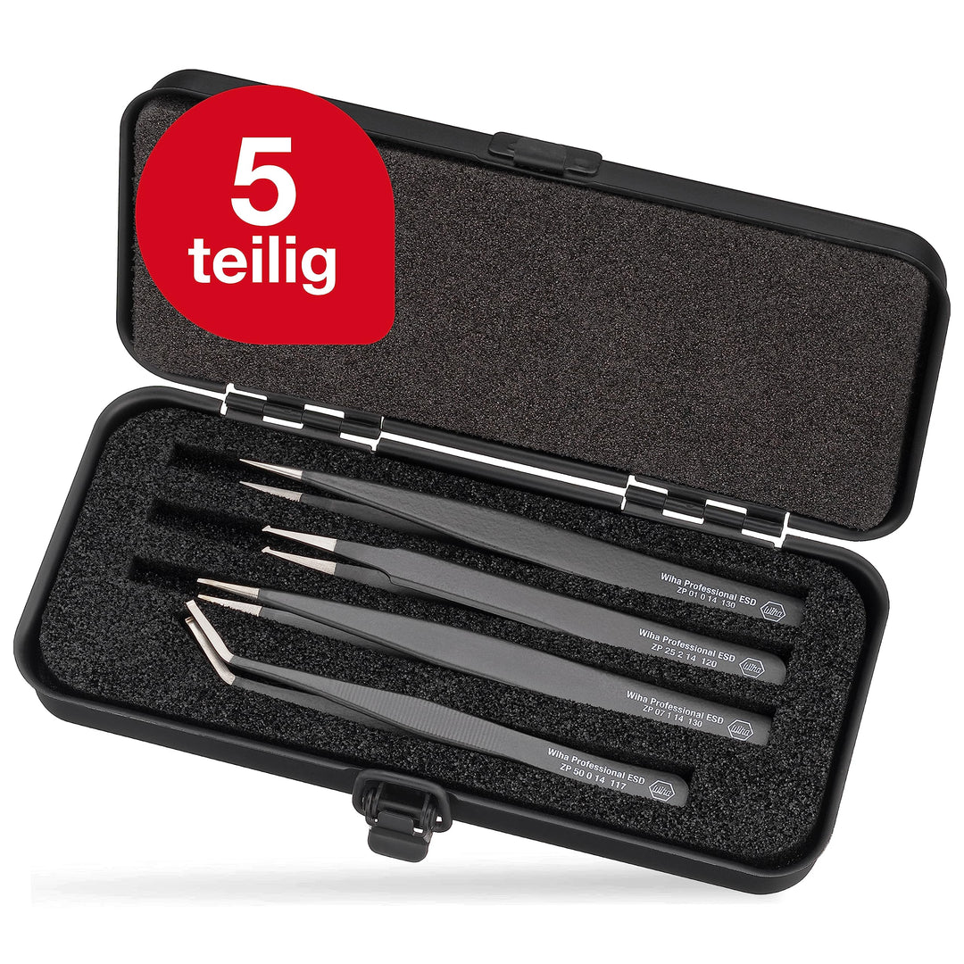 Wiha SMD-Pinzette Set Professional ESD (32349), Pinzette für elektrostatische Bauteile, feine Zange