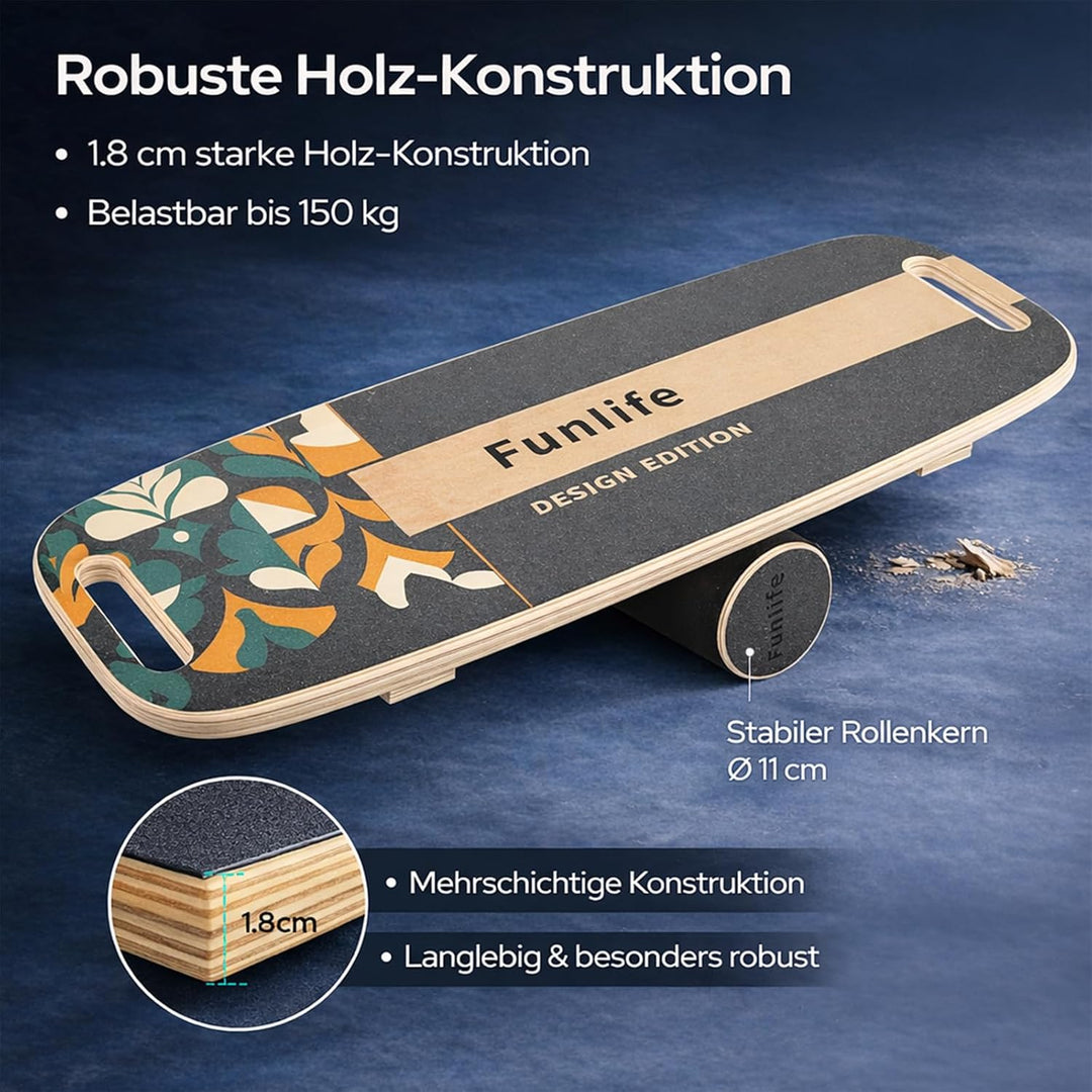 FunLife Balance Board aus Holz – Stabiler Gleichgewichtstrainer für Core Training, Fitness & Balance