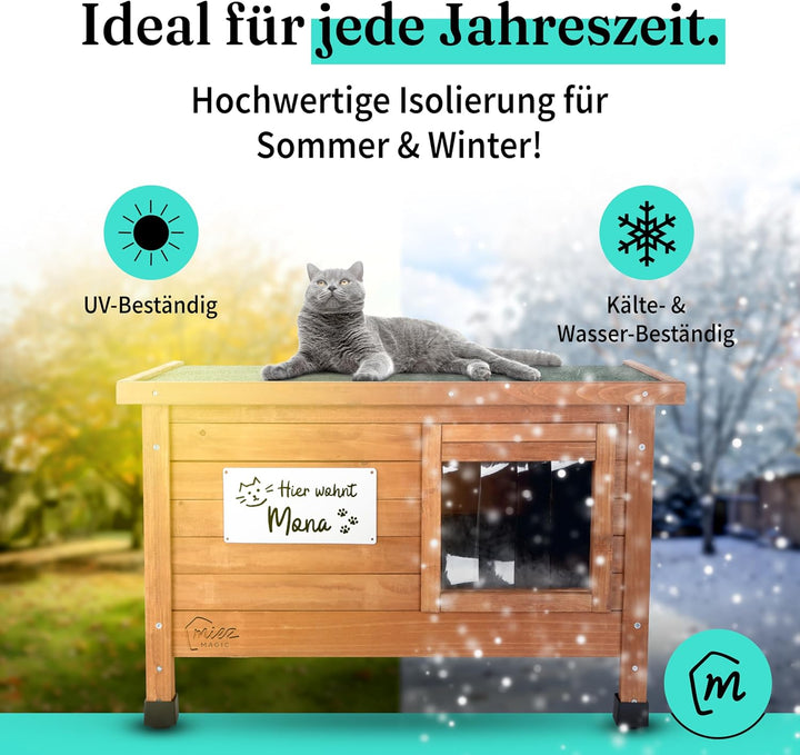 Katzenhaus Outdoor Winterfest isoliert - Robustes Katzenhaus für draussen aus Fichtenholz - Wasserdi