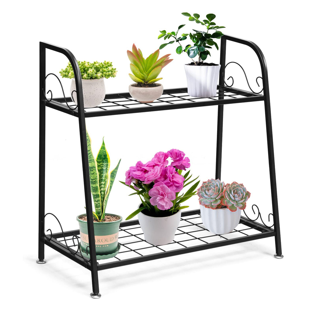 RELAX4LIFE 2-stufiger Blumenständer, Blumentreppe aus Metall, Aufbewahrungsregal mit 2 Ebenen, Freis