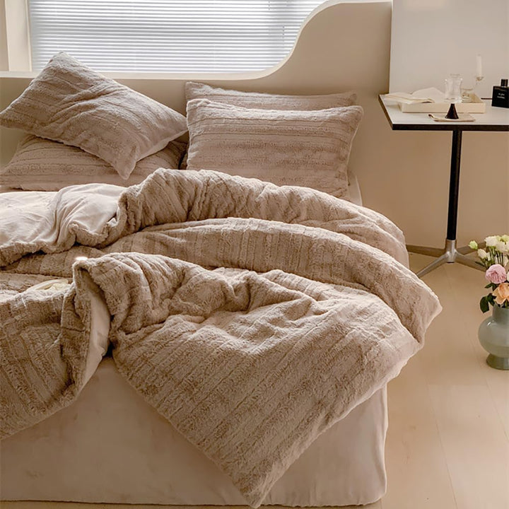 Plüsch Bettwäsche 135x200 4teilig Braun Winter Warme Flauschig Cashmere Touch Bettbezug Teddy Fleece