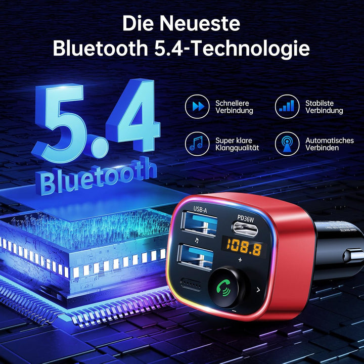 SYNCWIRE Bluetooth 5.3 FM-Transmitter-Autoladegerät 48W (PD 36W &12W) Dualer USB-Anschluss Ladegerät
