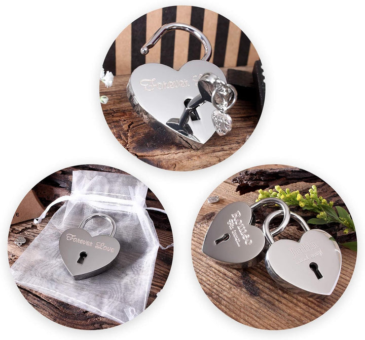 LIEBESSCHLOSS-FACTORY Herz-Schloss Silber mit Gravur und Schlüssel, gratis Geschenkbox uvm. Jetzt gr
